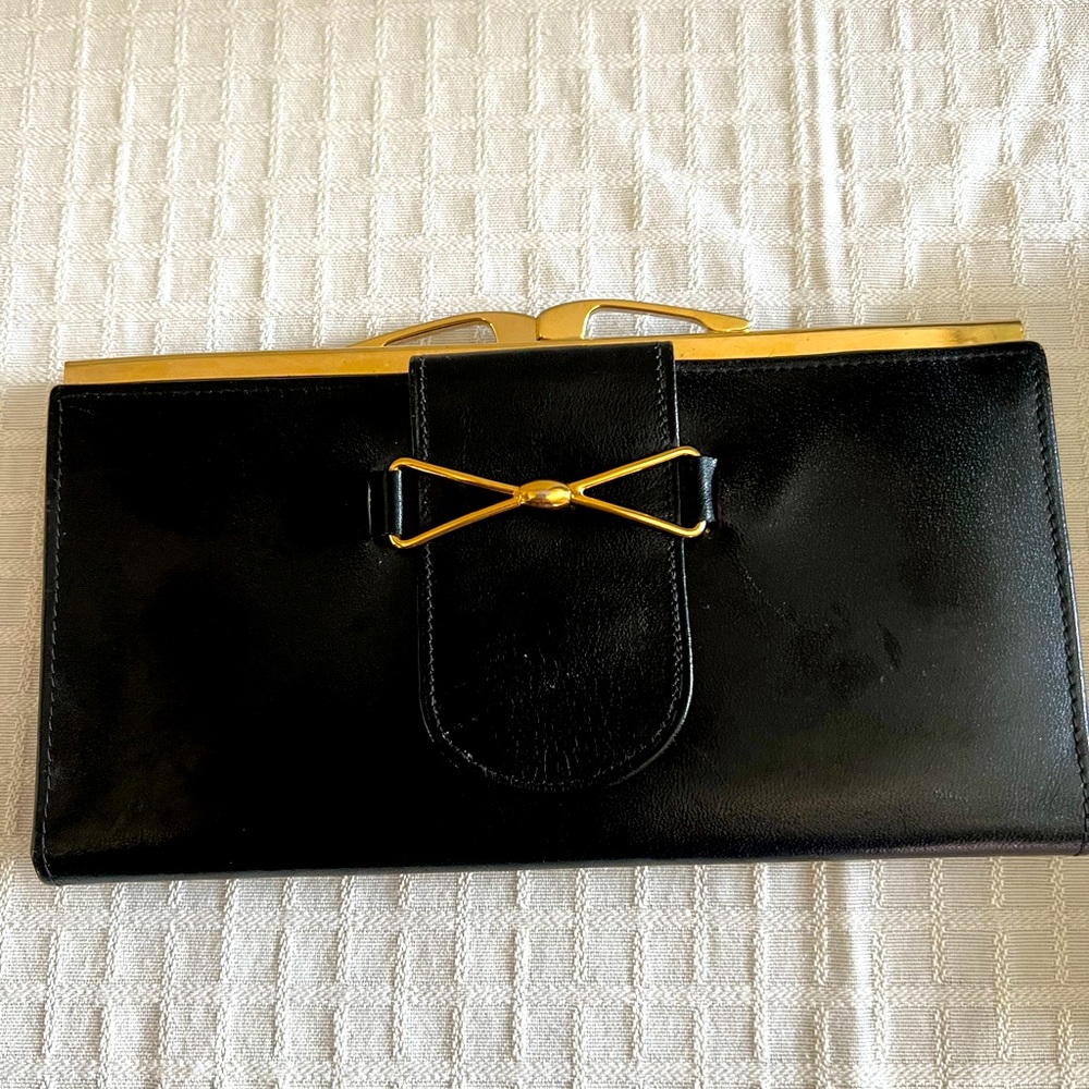 Vintage Morris Real Calf Florece Italy Black Leather Double Card Wallet
